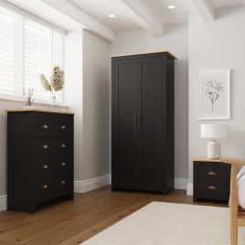 LANCASTER 2 Door Wardrobe Set 3 Piece - Matt Black