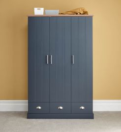 KESWICK 3 Door Wardrobe with 3 Drawers Slate Blue - 115.6cm