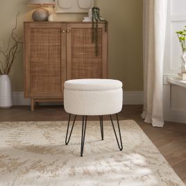 AVEN Teddy Ottoman Storage Stool - Cream