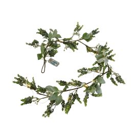 LED Winter Garland With Eucalyptus And Lambs Ear - Green