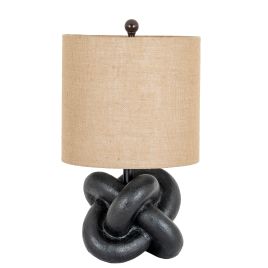 LUXE Knot Table Lamp With Hessian Shade - Black