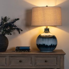 MARINE Ocean Shadows Table Lamp With Linen Shade - Blue