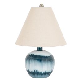 MARINE Ocean Shadows Squat Table Lamp With Linen Shade - Blue