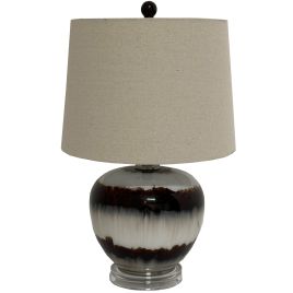 UMBER Shadows Squat Table Lamp With Linen Shade - Brown