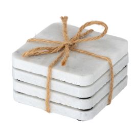 CARRARA Set of Four Square Marble Coasters - White