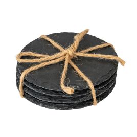 BASALT Set of Four Round Slate Coasters - Black