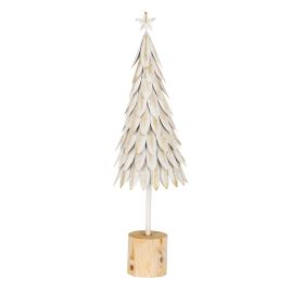 FERRO Large White Metal Christmas Tree on Wooden Stand - Multi Colour