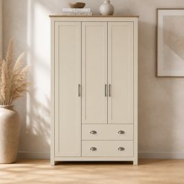 LEVIS 3 Door Wardrobe with 2 Drawers Cream - 112cm