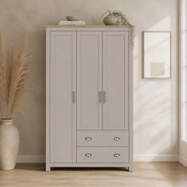 LEVIS 3 Door Wardrobe with 2 Drawers Grey - 112cm