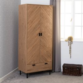 LETHBRIDGE 2 Door Wardrobe with 1 Drawer Oak - 80cm