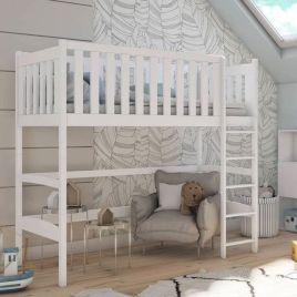 Everett Felix Wooden Loft Bed with Foam Mattress - White