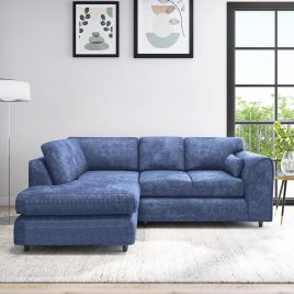LORVANI Fabric 4 Seater L Shaped Fullback Corner Sofa - Midnight Blue, Left Hand Facing