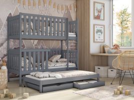 Persian Wooden 2 Drawer Storage Kids Bunk Bed with Trundle and Bonnell Foam Mattress - Grey