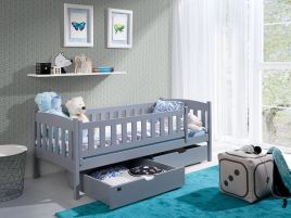 Arman Solid Wooden Single Storage Bed Frame with Bonnell Foam Mattress - Grey