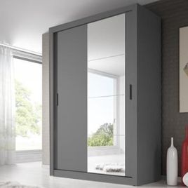 IRVINE 2 Door Mirrored Sliding Wardrobe Grey Matt - 150cm