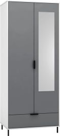 MANILA 2 Door Mirrored Wardrobe with 1 Drawer Grey and White Gloss - 81cm