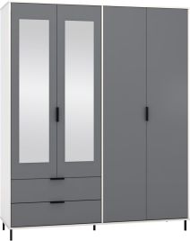 MANILA 4 Door Mirrored Wardrobe with 2 Drawers Grey and White Gloss - 160cm
