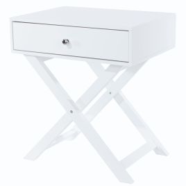 Bedside Table - ALVA 1 Drawer Nightstand White 55cm