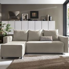MILTON Fabric 4 Seater L Shaped - Left Hand Facing Corner Sofa - Sand