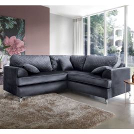 VIAMI Velvet 5 Seater L Shaped Fullback Corner Sofa - Dark Grey