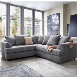 VIAMI Jumbo Cord 5 Seater L Shaped Scatterback Corner Sofa - Grey