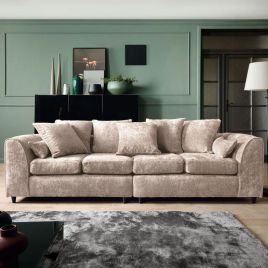 GILLIVER Crushed Chenille Fabric 4 Seater Scatterback Sofa - Cream