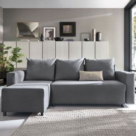 MILTON Fabric 4 Seater L Shaped - Left Hand Facing Corner Sofa - Dark Grey