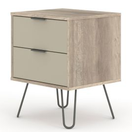 Bedside Table - AUGUSTA 2 Drawer Nightstand Light Grey 45cm