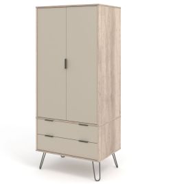 DELTUM 2 Door Wardrobe with 2 Drawers Light Oak with Beige - 76.5cm