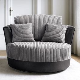 ERITREA Jumbo Cord Swivel Chair - Black and Charcoal