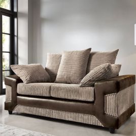 ERITREA Jumbo Cord 2 Seater Scatterback Sofa - Brown and Beige