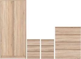 MALDEN 2 Door Wardrobe Set 4 Piece - Medium Oak