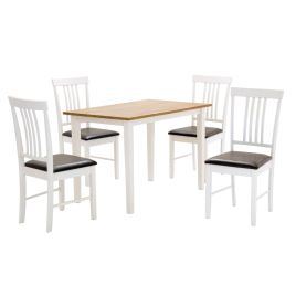 Roseville Decent Decor Medium Dining Set with 4 PU Seating Chairs in Oak and White