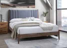 Double Bed - CHELVARA Wooden 4ft6 Fabric Bed Dark Grey