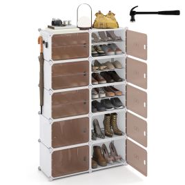 LVARO 10-Tier Shoe Cabinet Storage Organizer with Removable Shelves - White