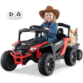NYNOR 12V Kids Ride On UTV Tractor with Detachable Trailer-Red
