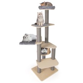 197cm Tall Cat Tree with Comfy Padded Top Perch-Grey