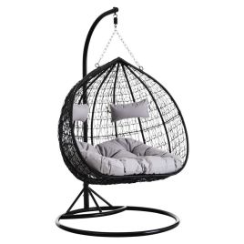 NAVAGIO Double Egg Hanging Chair With Round Base - Black