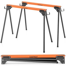 ARNONE 2 Pack Portable Saw Horse Work Table with Quick Open Legs and Support Arms-Orange