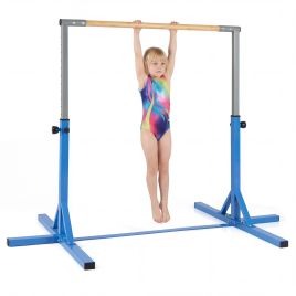 FIROX Gymnastics Bar Adjustable Horizontal Kip Bar with 85-145cm 12-Level Height-Blue