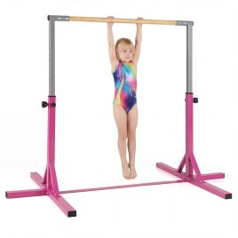FIROX Gymnastics Bar Adjustable Horizontal Kip Bar with 85-145cm 12-Level Height-Pink