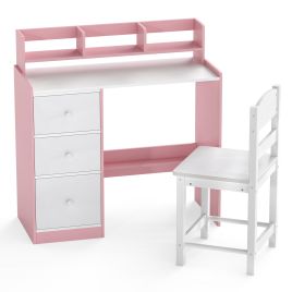 AVELON Kids Study Desk and Chair Set Wooden Children Writing Desk with Hutch-Pink