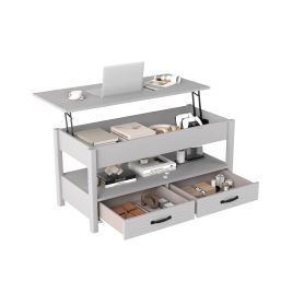 Lift Top Coffee Table Farmhouse Accent Table with Storage-Grey