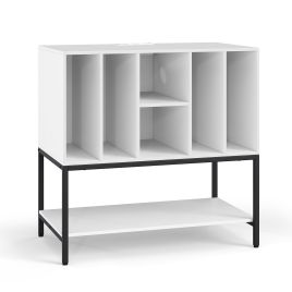 YIREL Record Player Stand with Charging Station for Living Room-White
