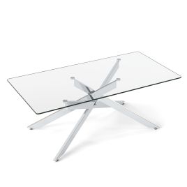 HAVOR Glass Coffee Table with Metal Legs-Silver