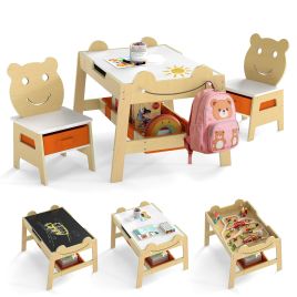 Kids Wooden Table & 2 Chairs Set with Detachable Top-Natural