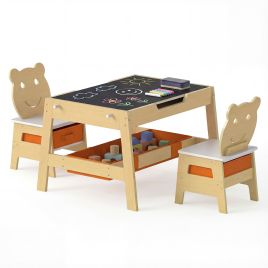 ZLYN Kids Table & 2 Chairs Set with Detachable Top-Natural