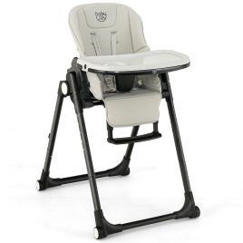 OVULTY 4-in-1 Foldable Baby High Chair with 6 Adjustable Heights and 5-Position Backrest-Grey