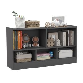 2-Tier Wooden Kids Bookcase with 5 Compartments for Playroom Study - Grey