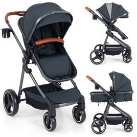 MODEN Convertible Baby Stroller with Footmuff and Extendable Canopy-Dark Blue